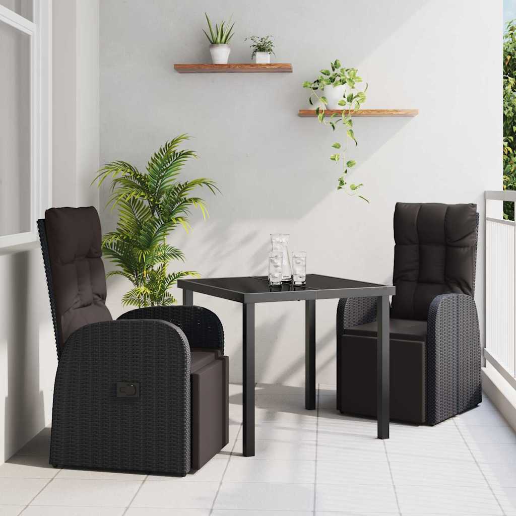 Garden Dining Set with Cushion 3 pcs Black Poly Rattan