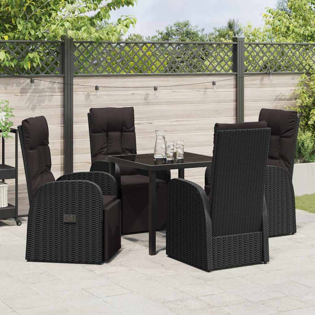 Garden Dining Set with Cushion 5 pcs Black Poly Rattan
