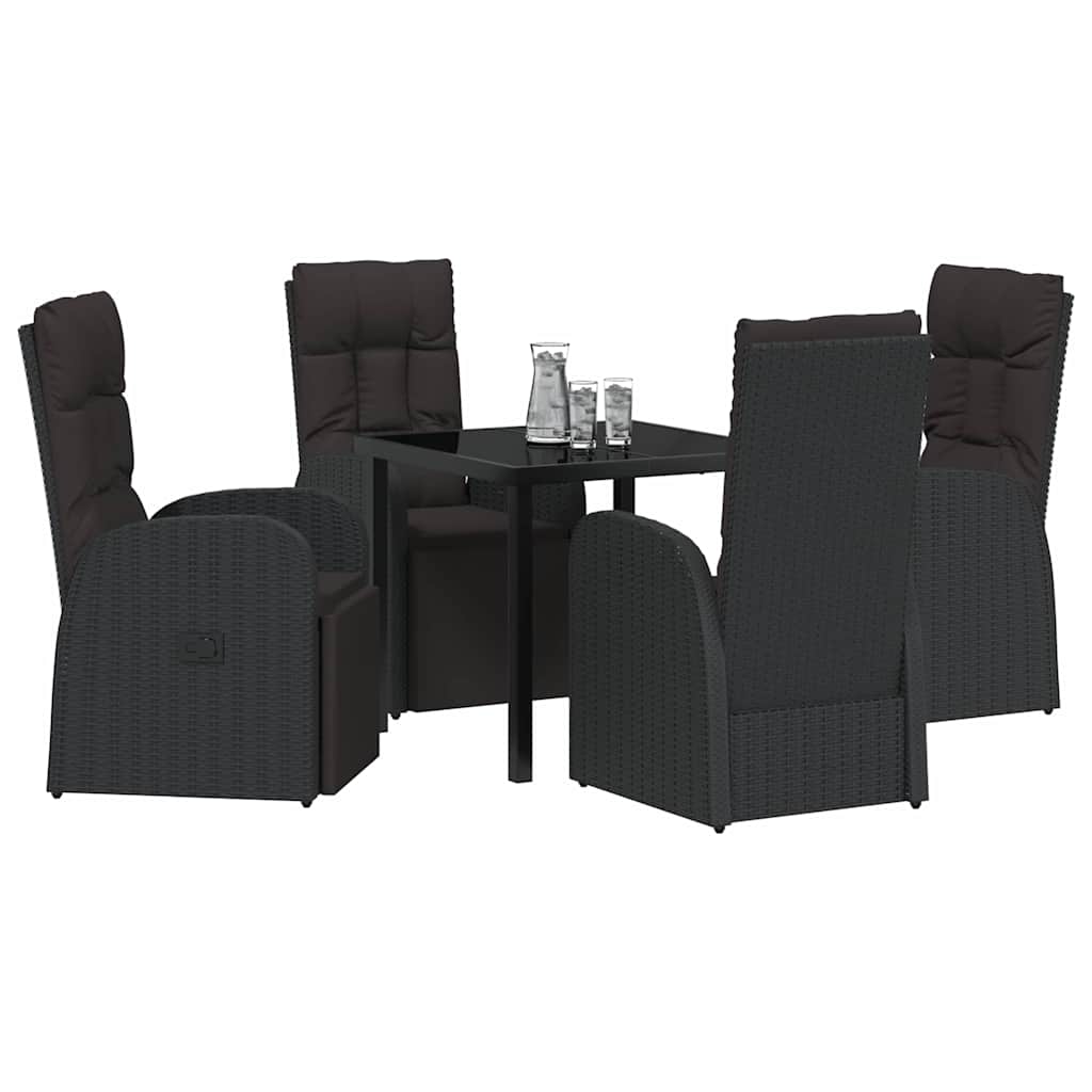 Garden Dining Set with Cushion 5 pcs Black Poly Rattan