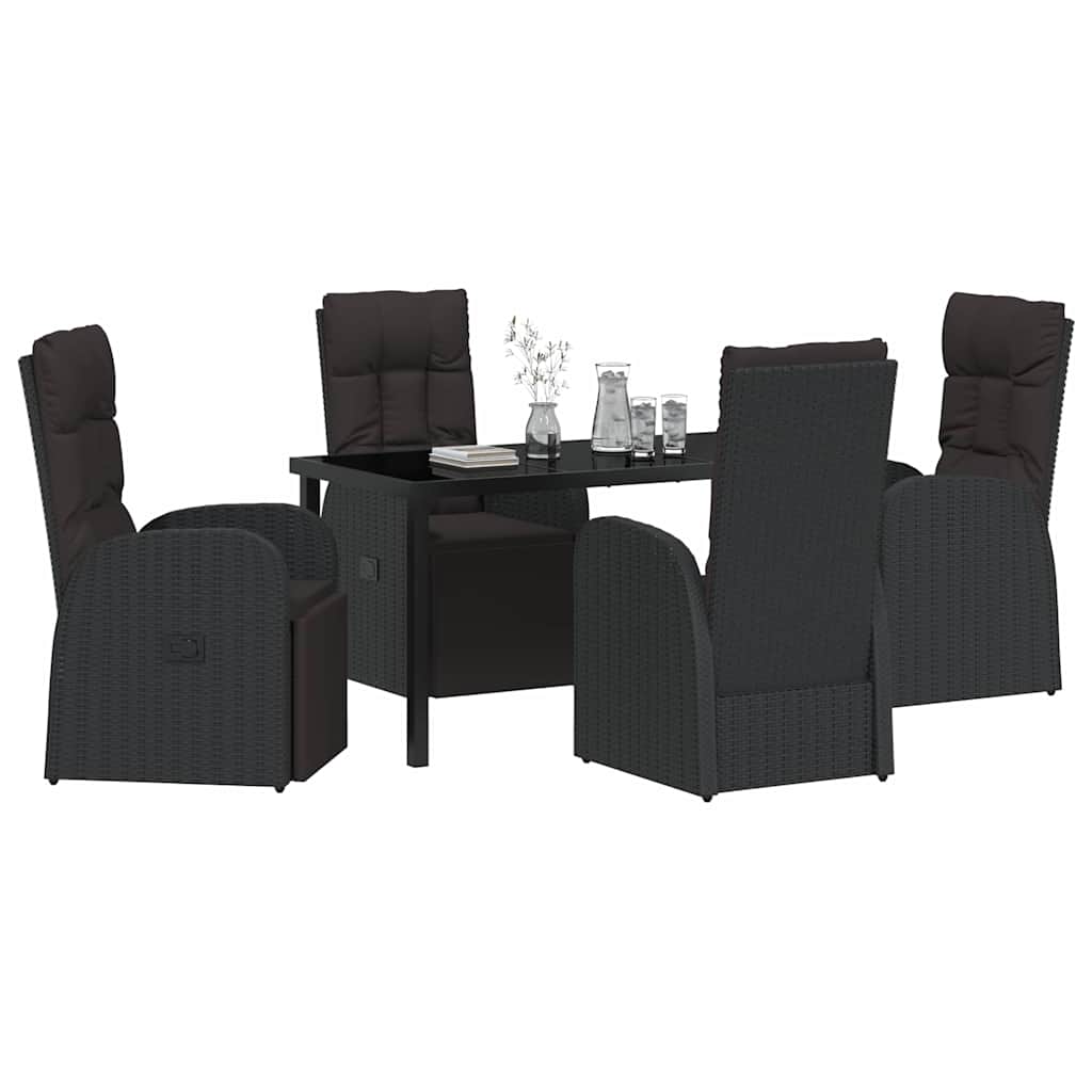 Garden Dining Set with Cushion 5 pcs Black Poly Rattan