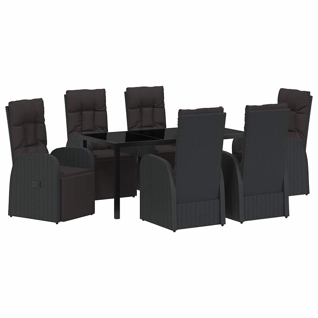 Garden Dining Set with Cushion 7 pcs Black Poly Rattan