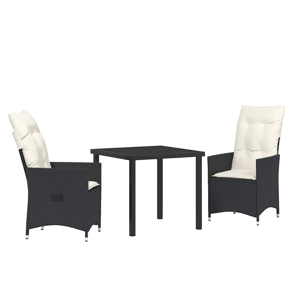Garden Dining Set with Cushion 3 pcs Black Poly Rattan