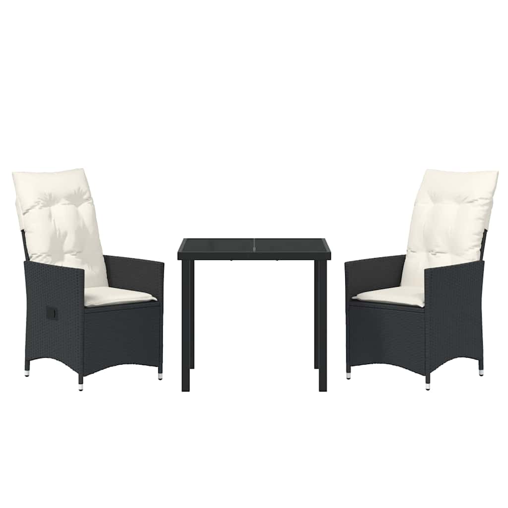Garden Dining Set with Cushion 3 pcs Black Poly Rattan
