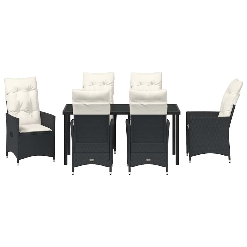 Garden Dining Set with Cushion 7 pcs Black Poly Rattan