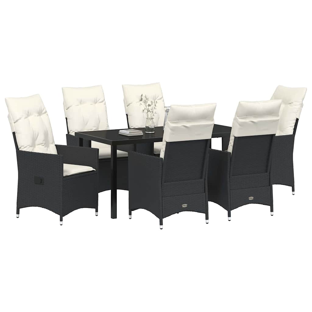 Garden Dining Set with Cushion 7 pcs Black Poly Rattan