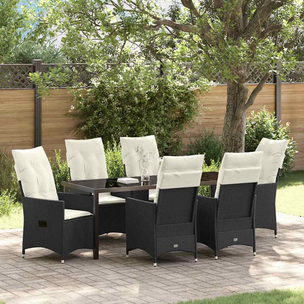 Garden Dining Set with Cushion 7 pcs Black Poly Rattan