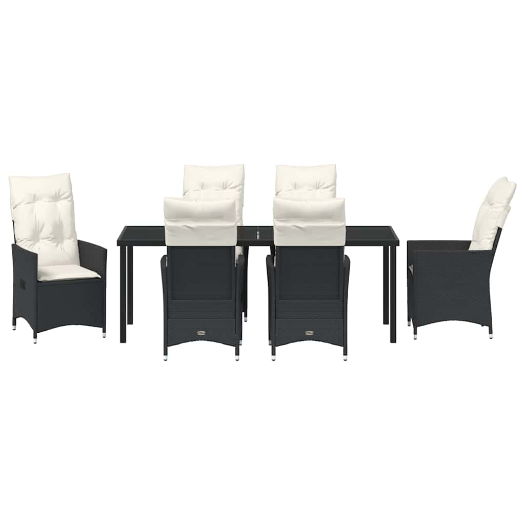 Garden Dining Set with Cushion 7 pcs Black Poly Rattan