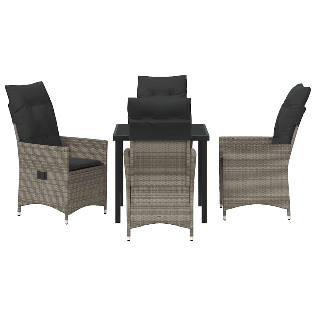 Garden Dining Set with Cushion 5 pcs Grey Poly Rattan