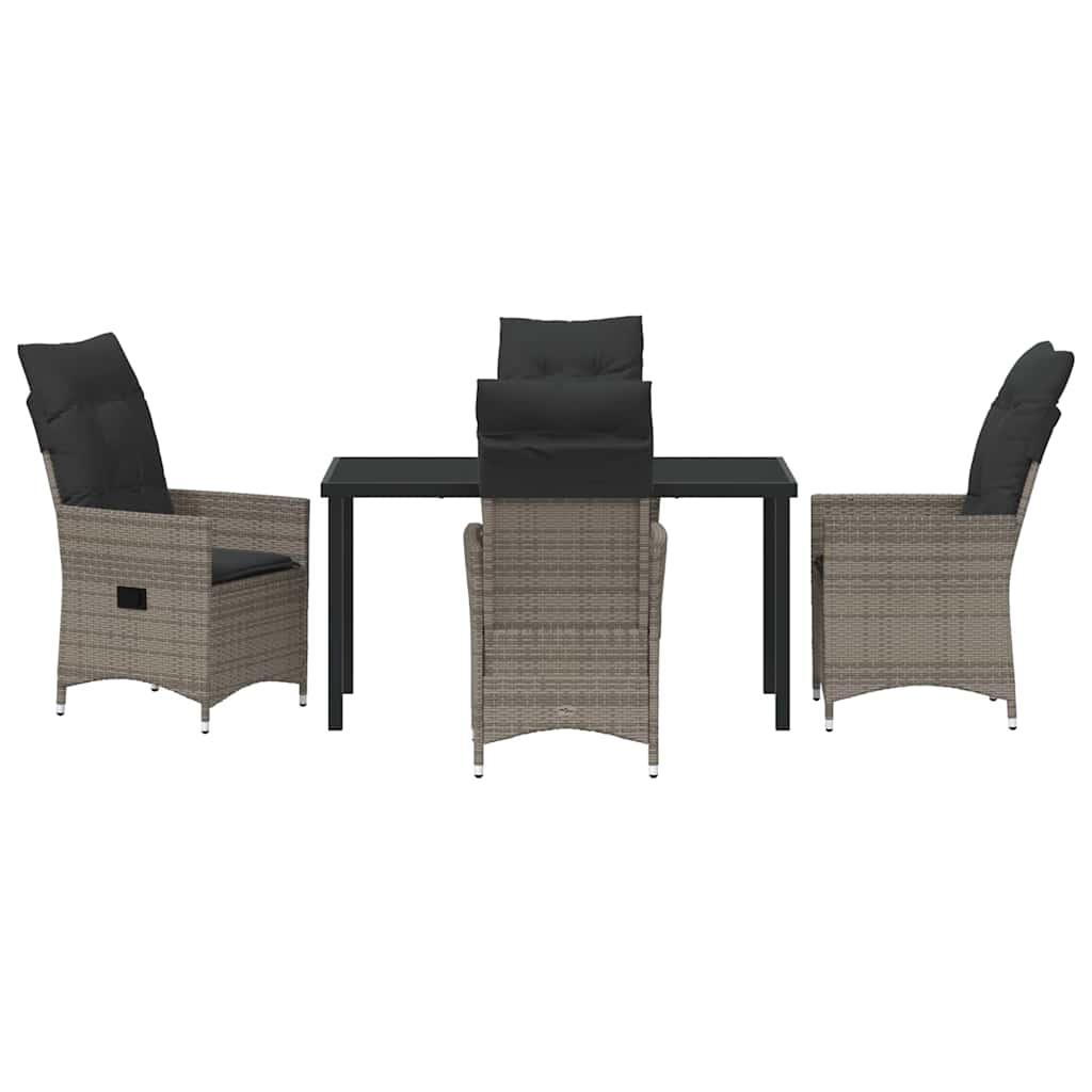 Garden Dining Set with Cushion 5 pcs Grey Poly Rattan