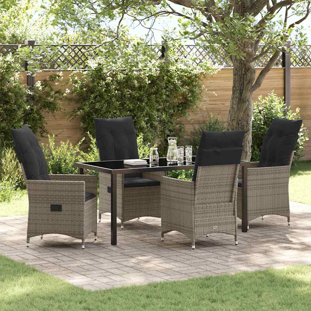 Garden Dining Set with Cushion 5 pcs Grey Poly Rattan