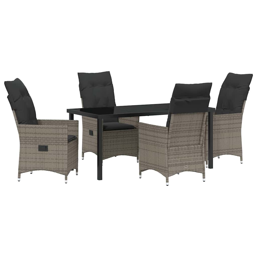 Garden Dining Set with Cushion 5 pcs Grey Poly Rattan