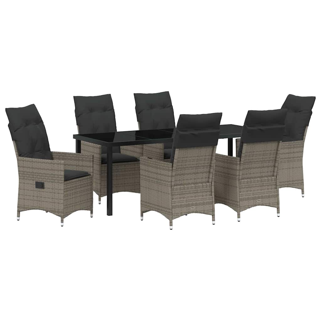 Garden Dining Set with Cushion 7 pcs Grey Poly Rattan