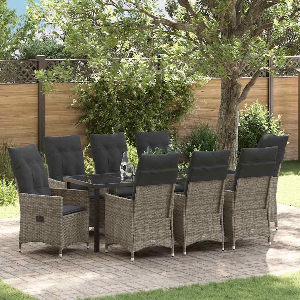 Garden Dining Set with Cushion 9 pcs Grey Poly Rattan