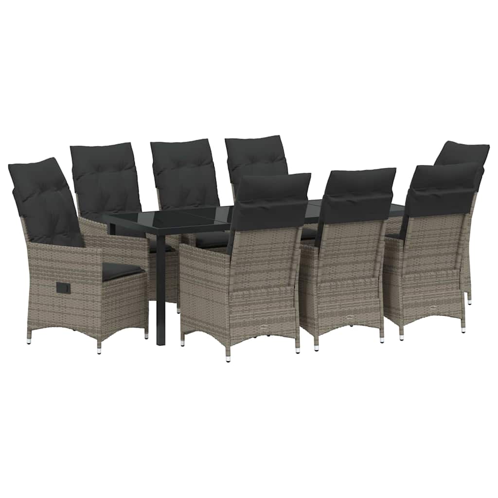 Garden Dining Set with Cushion 9 pcs Grey Poly Rattan