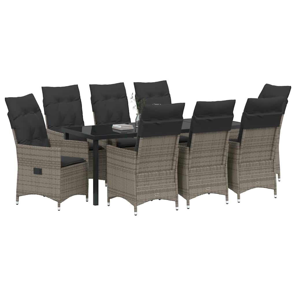 Garden Dining Set with Cushion 9 pcs Grey Poly Rattan