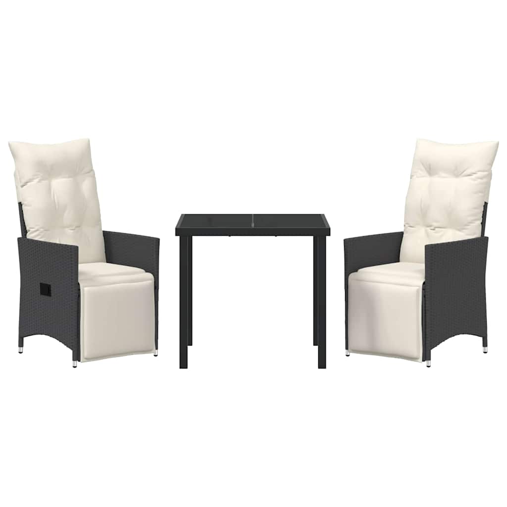 Garden Dining Set with Cushion 3 pcs Black Poly Rattan