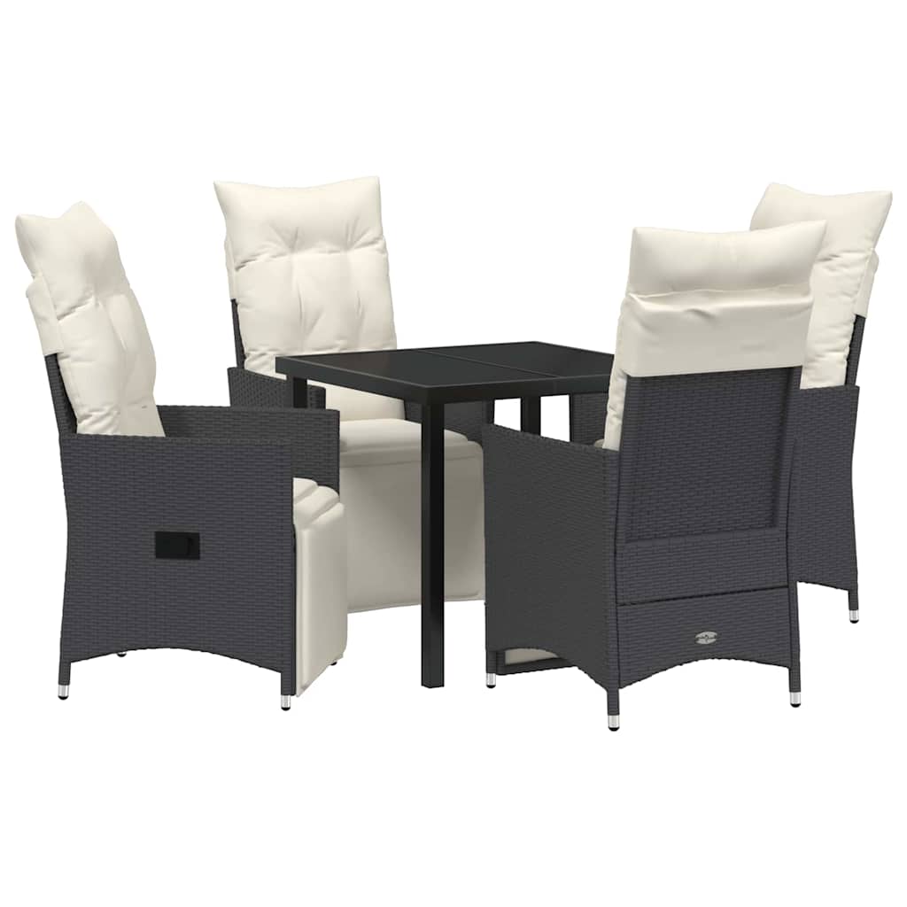 Garden Dining Set with Cushion 5 pcs Black Poly Rattan