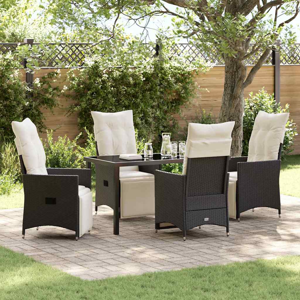 Garden Dining Set with Cushion 5 pcs Black Poly Rattan