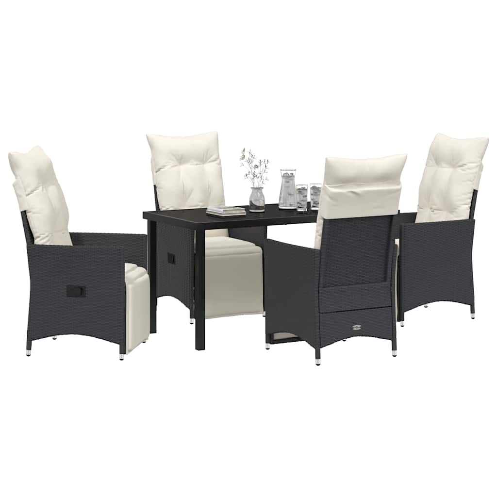 Garden Dining Set with Cushion 5 pcs Black Poly Rattan