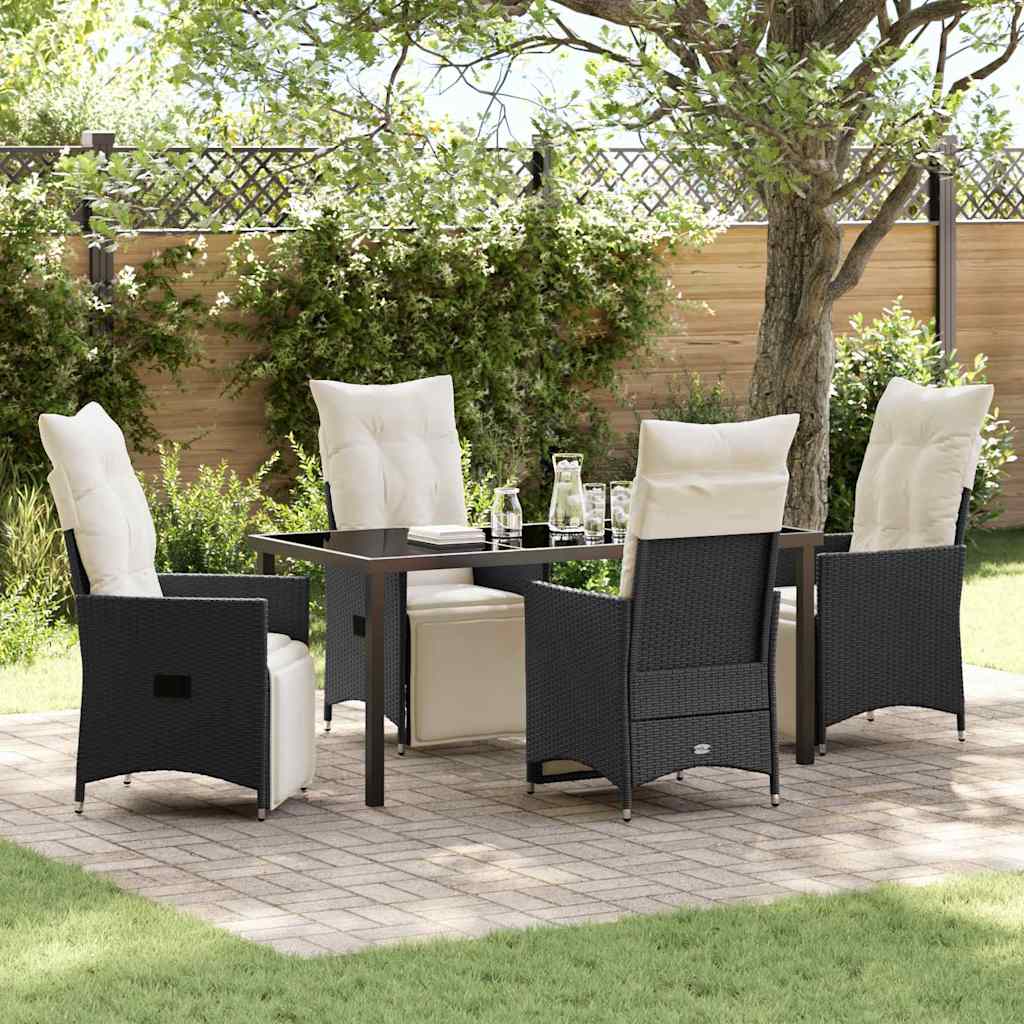 Garden Dining Set with Cushion 5 pcs Black Poly Rattan