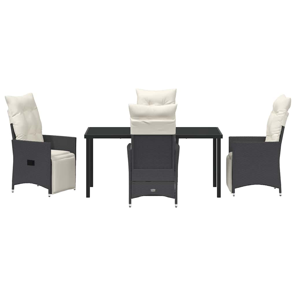 Garden Dining Set with Cushion 5 pcs Black Poly Rattan