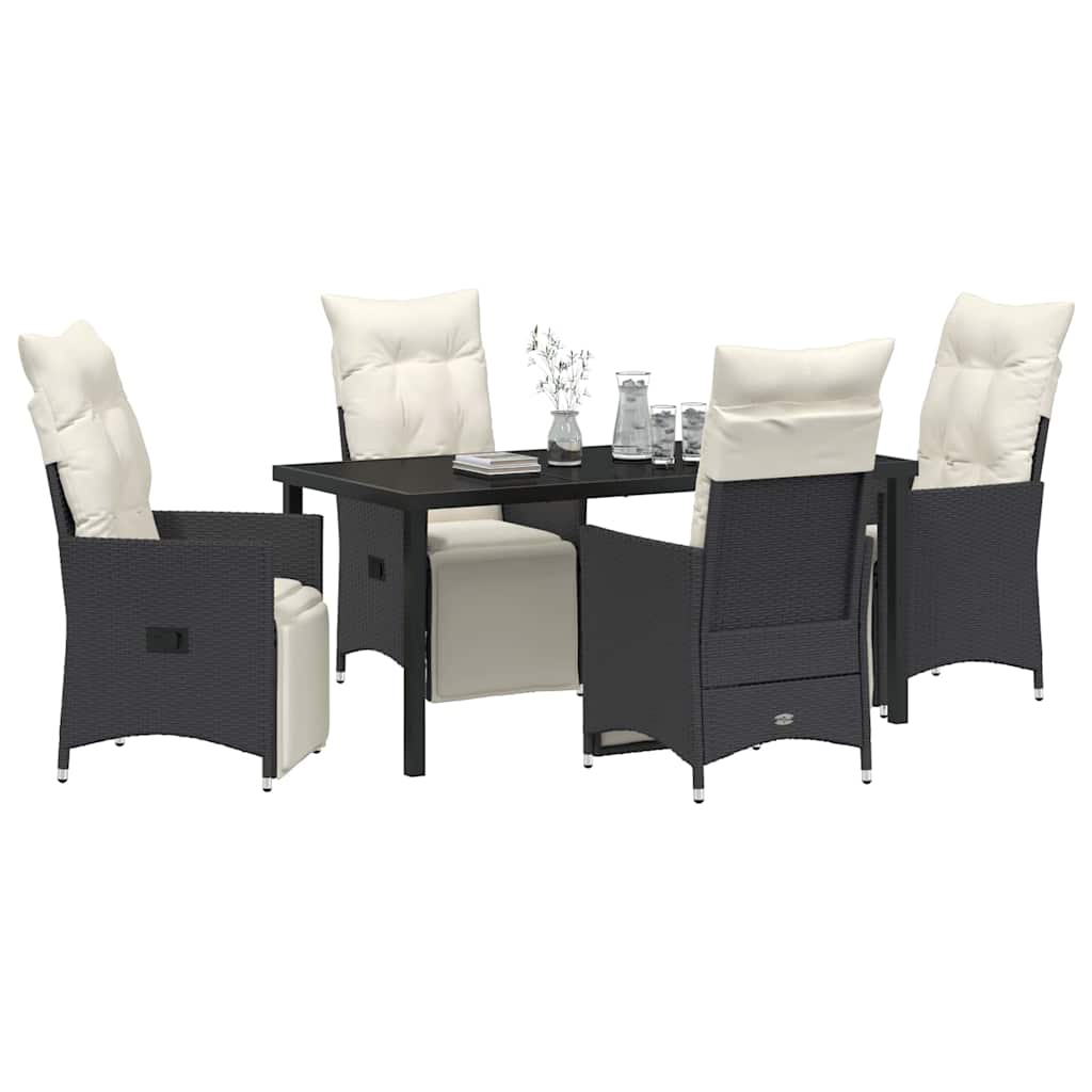 Garden Dining Set with Cushion 5 pcs Black Poly Rattan