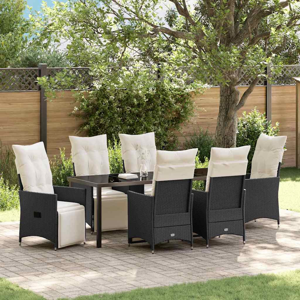 Garden Dining Set with Cushion 7 pcs Black Poly Rattan