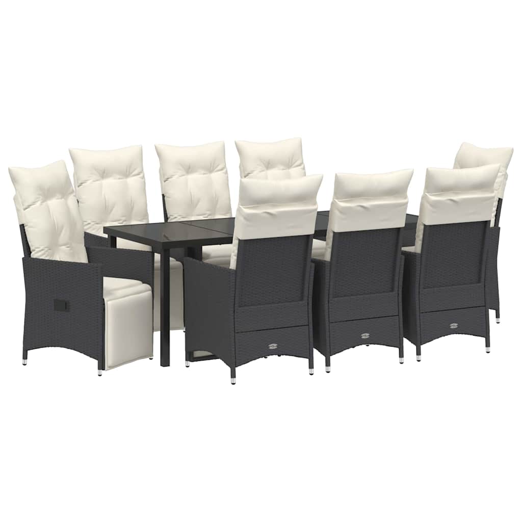 Garden Dining Set with Cushion 9 pcs Black Poly Rattan