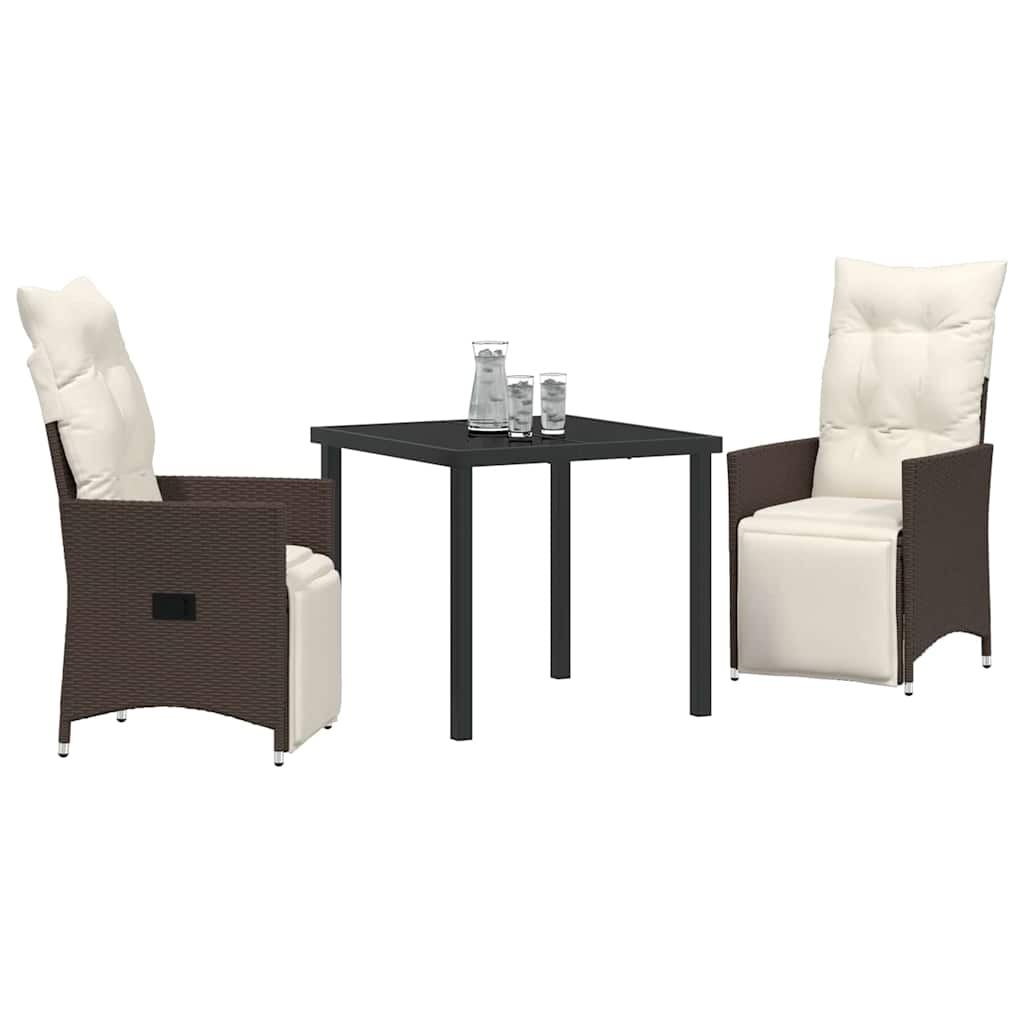 Garden Dining Set with Cushion 3 pcs Brown Poly Rattan
