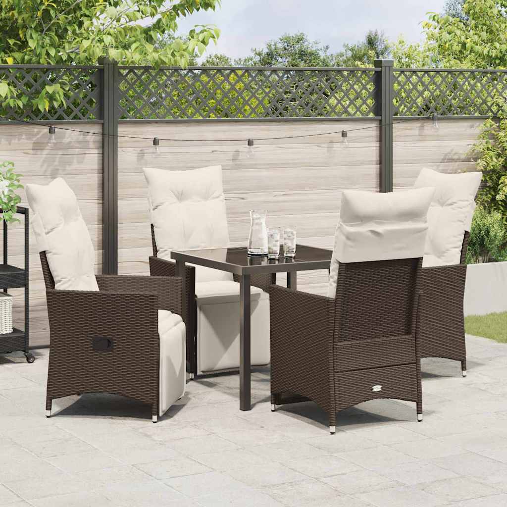 Garden Dining Set with Cushion 5 pcs Brown Poly Rattan