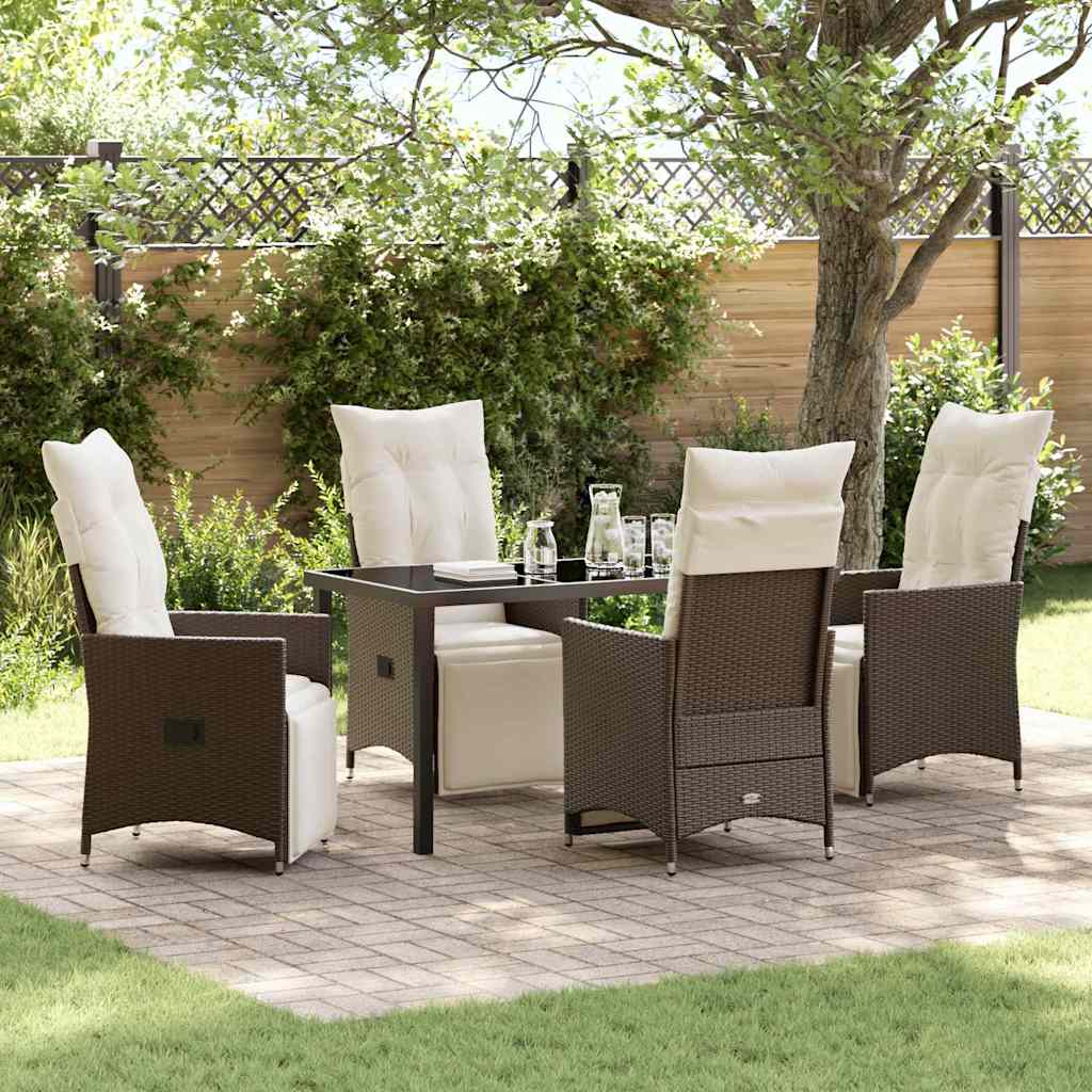 Garden Dining Set with Cushion 5 pcs Brown Poly Rattan