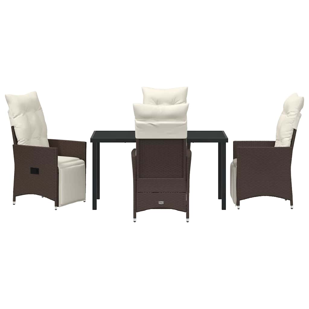 Garden Dining Set with Cushion 5 pcs Brown Poly Rattan
