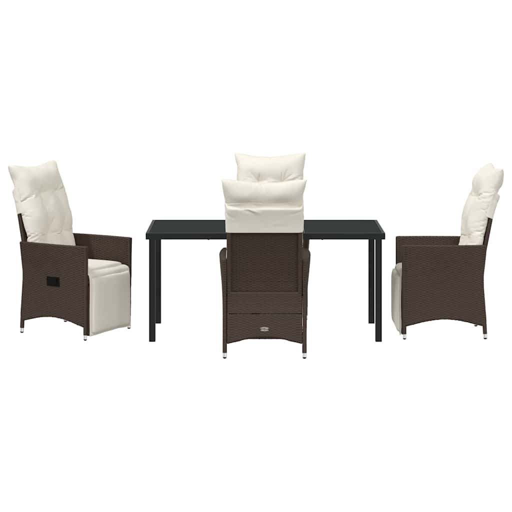 Garden Dining Set with Cushion 5 pcs Brown Poly Rattan