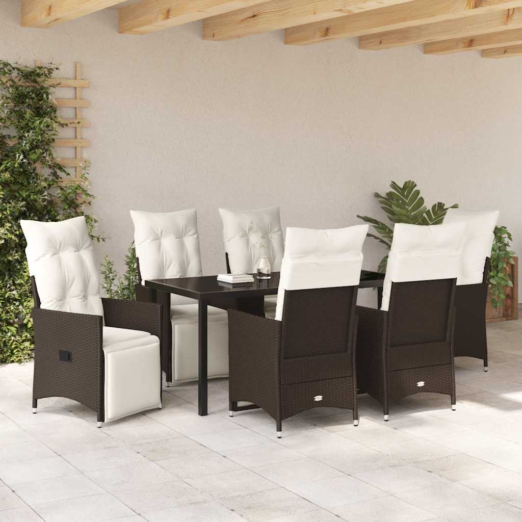 Garden Dining Set with Cushion 7 pcs Brown Poly Rattan