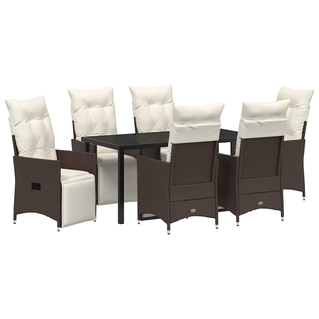 Garden Dining Set with Cushion 7 pcs Brown Poly Rattan