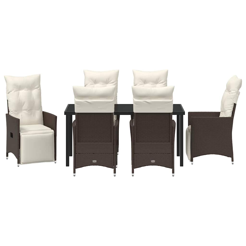 Garden Dining Set with Cushion 7 pcs Brown Poly Rattan