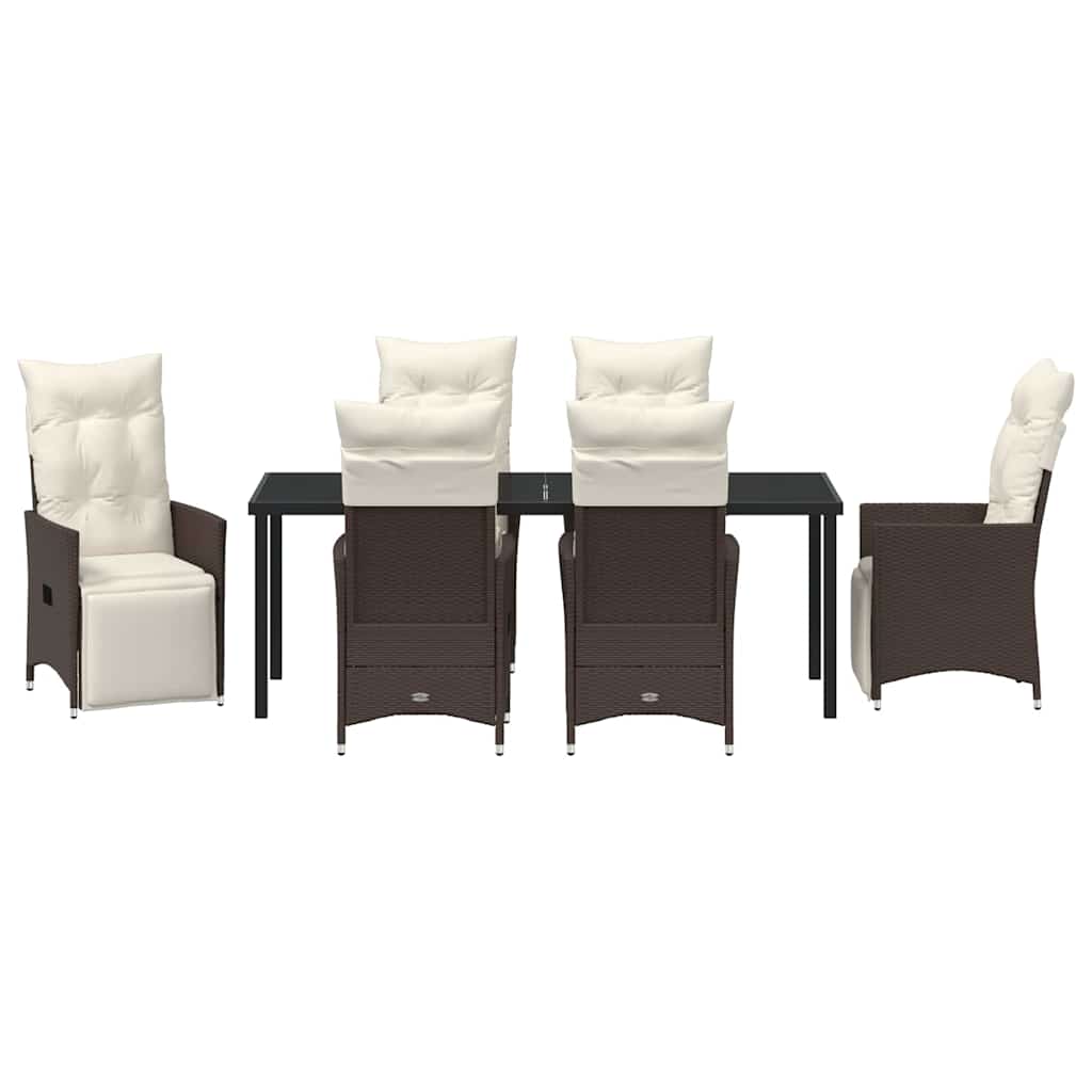 Garden Dining Set with Cushion 7 pcs Brown Poly Rattan