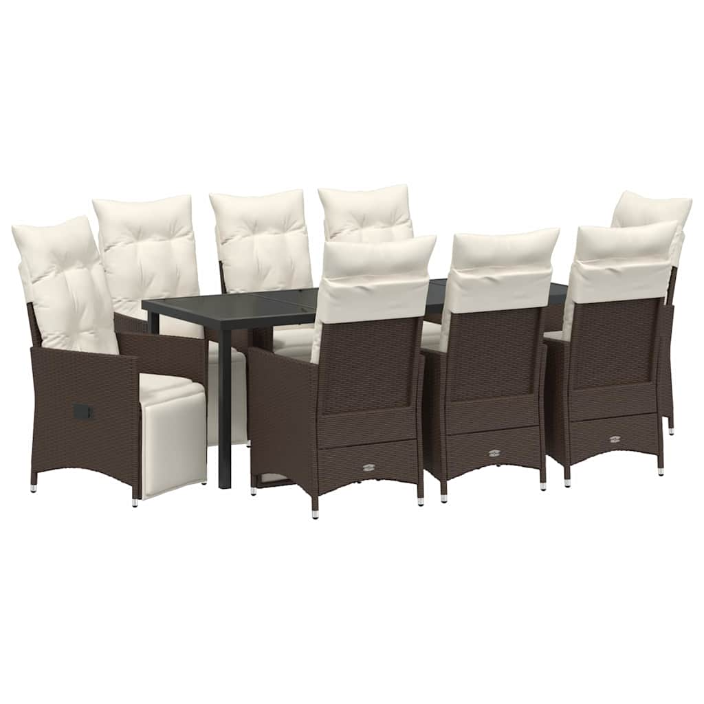 Garden Dining Set with Cushion 9 pcs Brown Poly Rattan