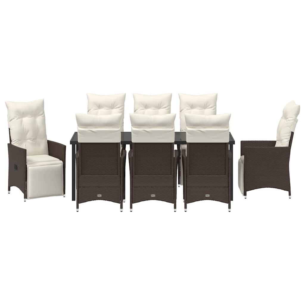 Garden Dining Set with Cushion 9 pcs Brown Poly Rattan