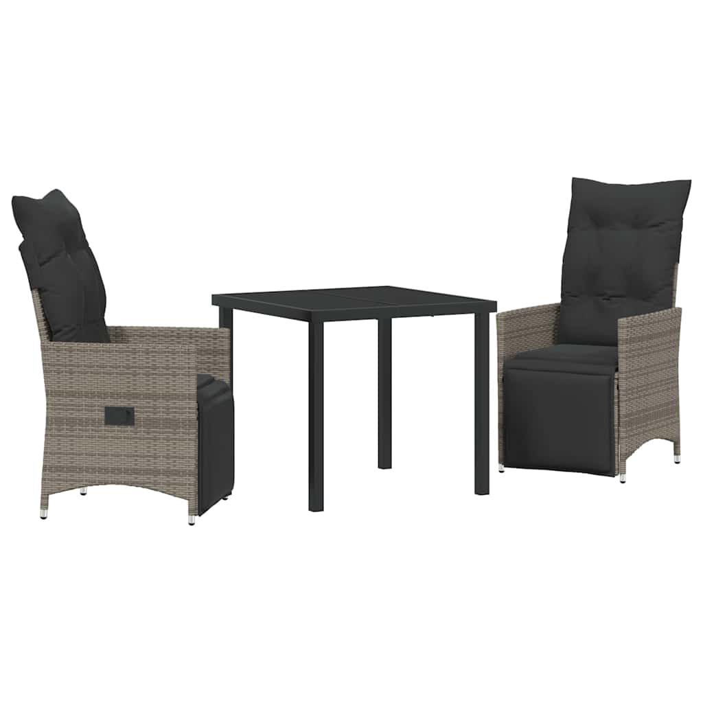 Garden Dining Set with Cushion 3 pcs Grey Poly Rattan