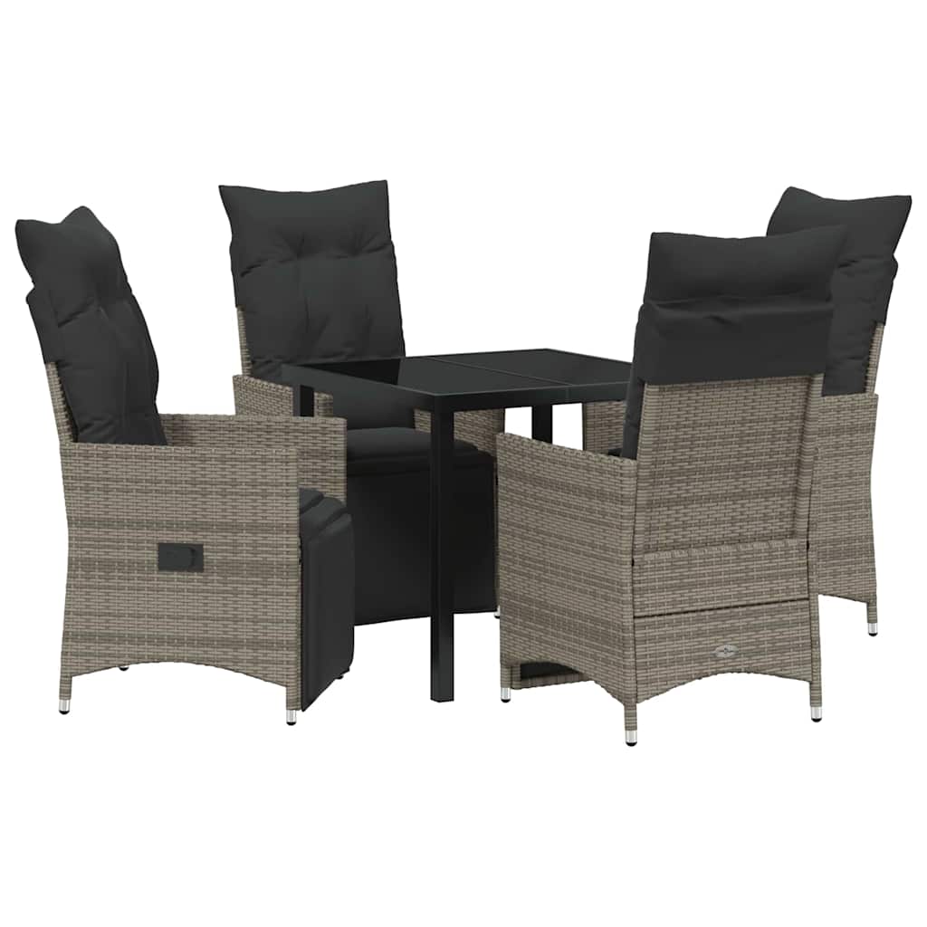 Garden Dining Set with Cushion 5 pcs Grey Poly Rattan