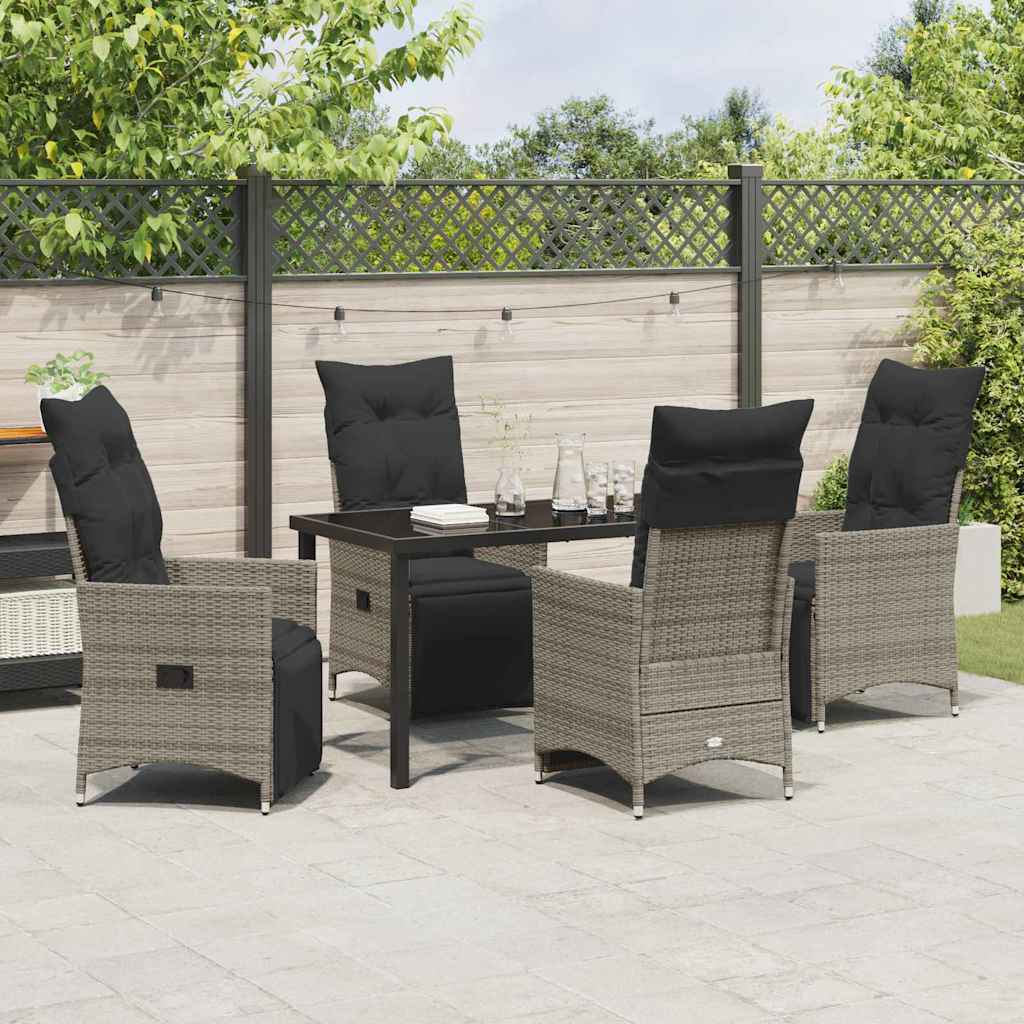 Garden Dining Set with Cushion 5 pcs Grey Poly Rattan