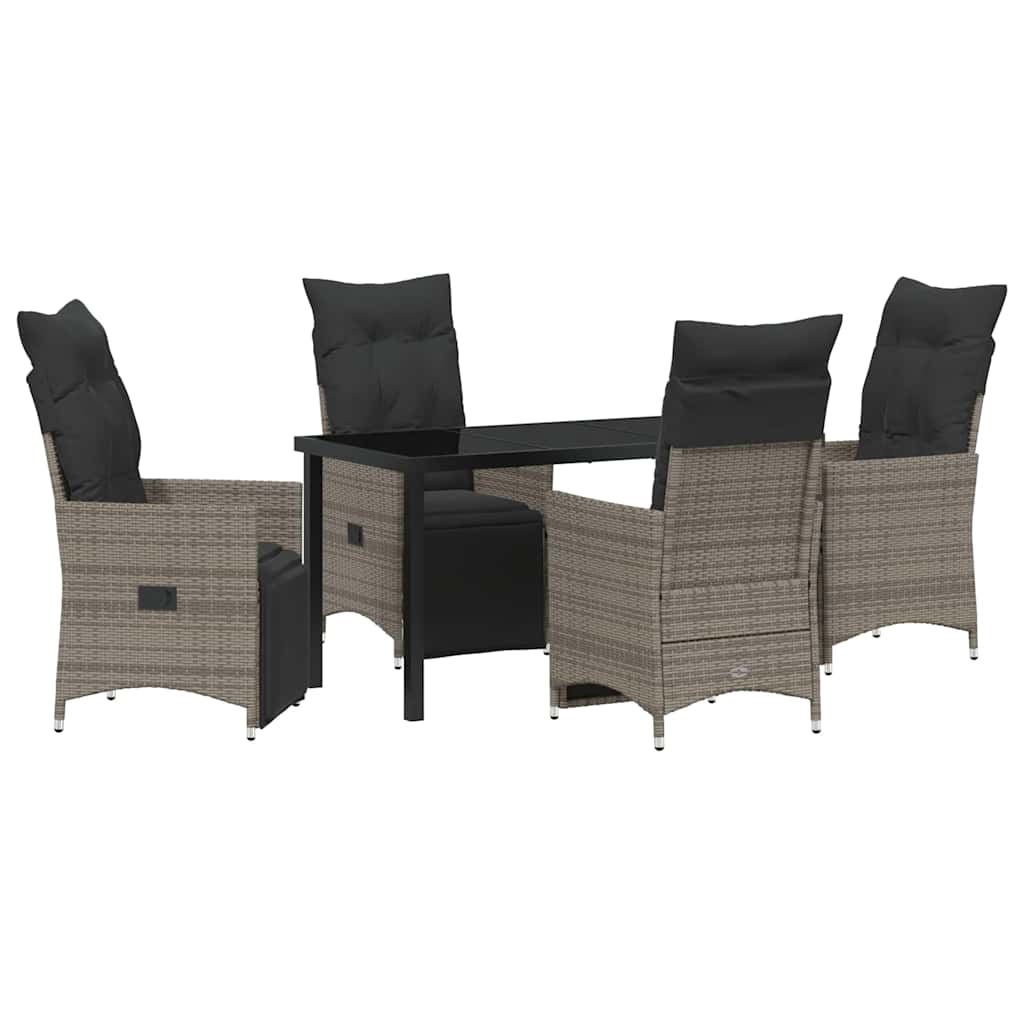 Garden Dining Set with Cushion 5 pcs Grey Poly Rattan