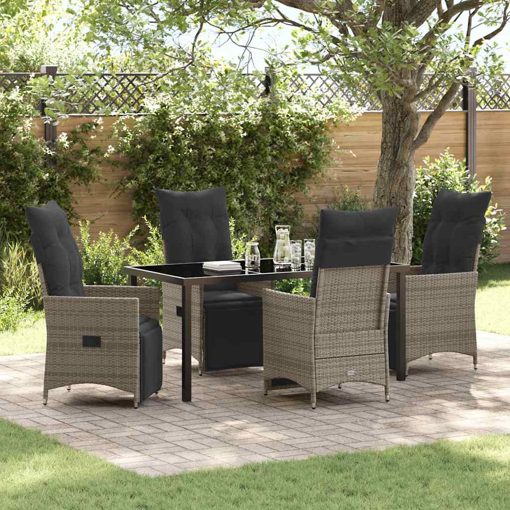 Garden Dining Set with Cushion 5 pcs Grey Poly Rattan