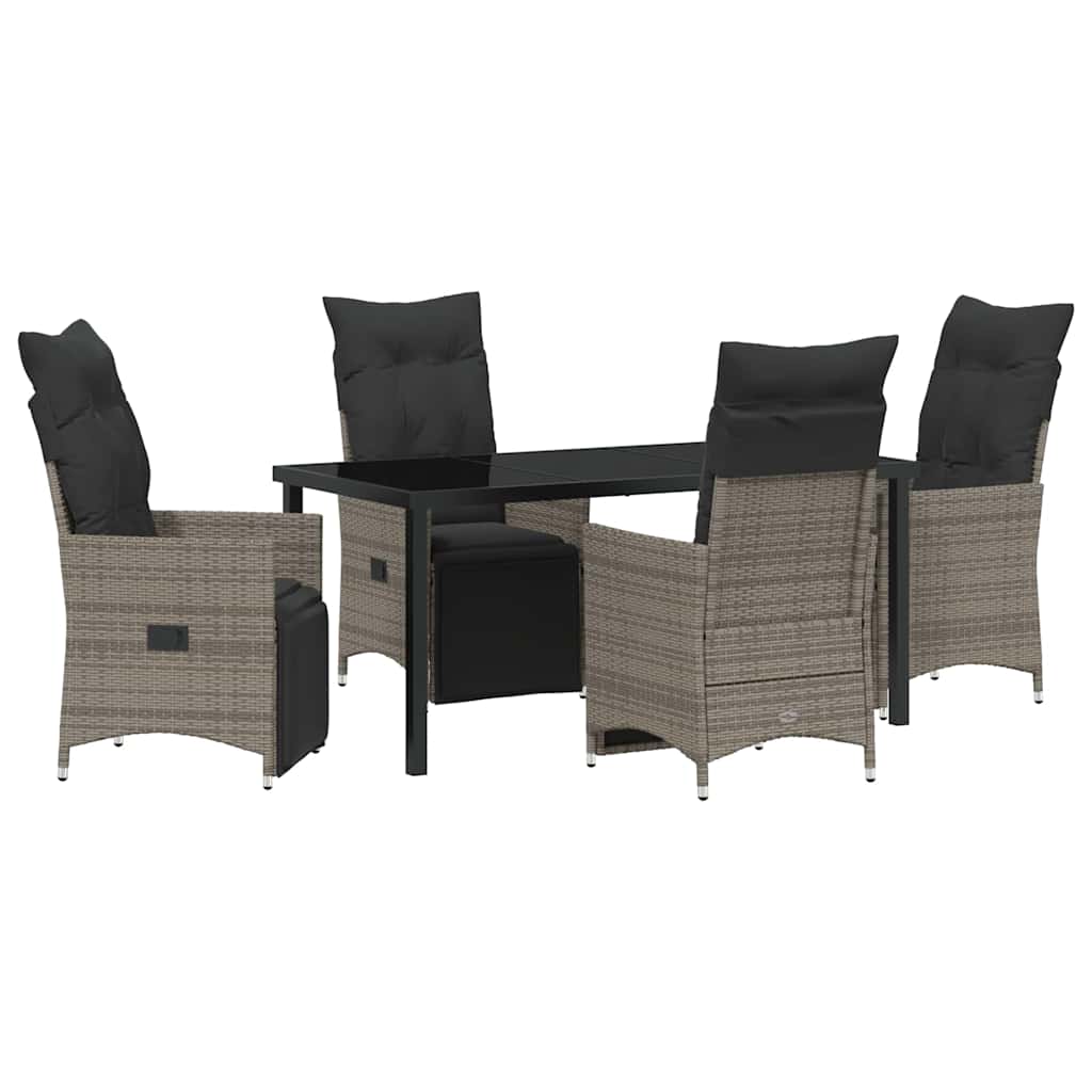 Garden Dining Set with Cushion 5 pcs Grey Poly Rattan