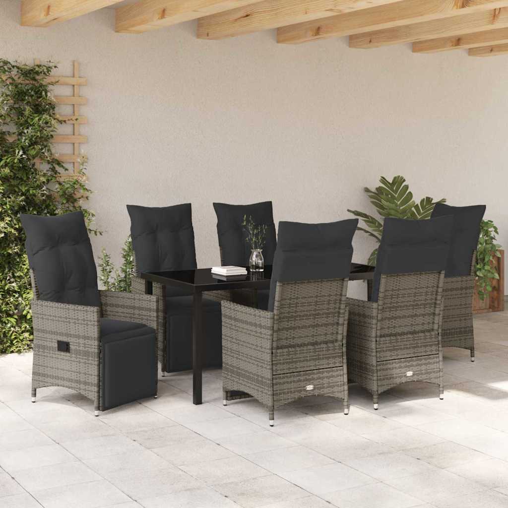 Garden Dining Set with Cushion 7 pcs Grey Poly Rattan