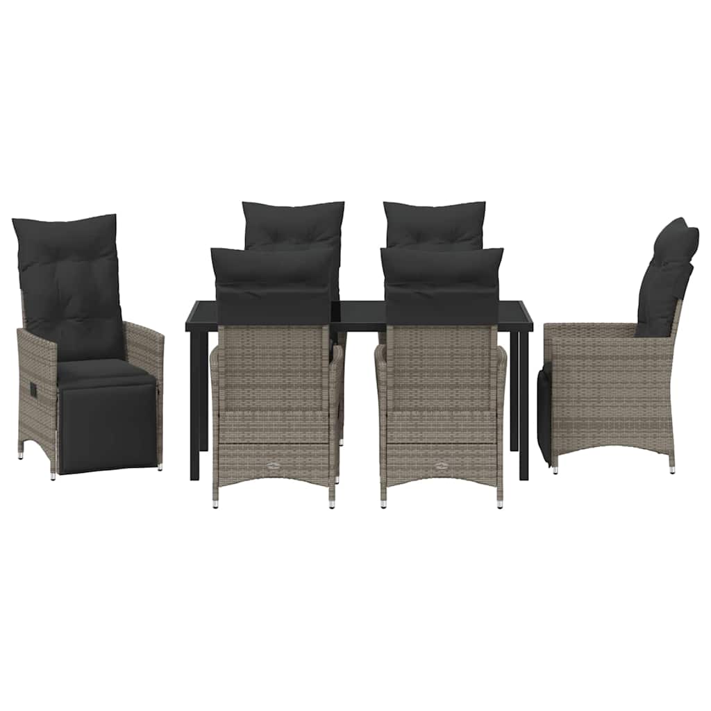 Garden Dining Set with Cushion 7 pcs Grey Poly Rattan