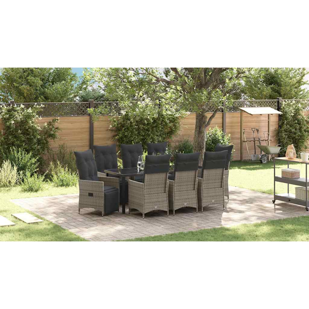 Garden Dining Set with Cushion 9 pcs Grey Poly Rattan