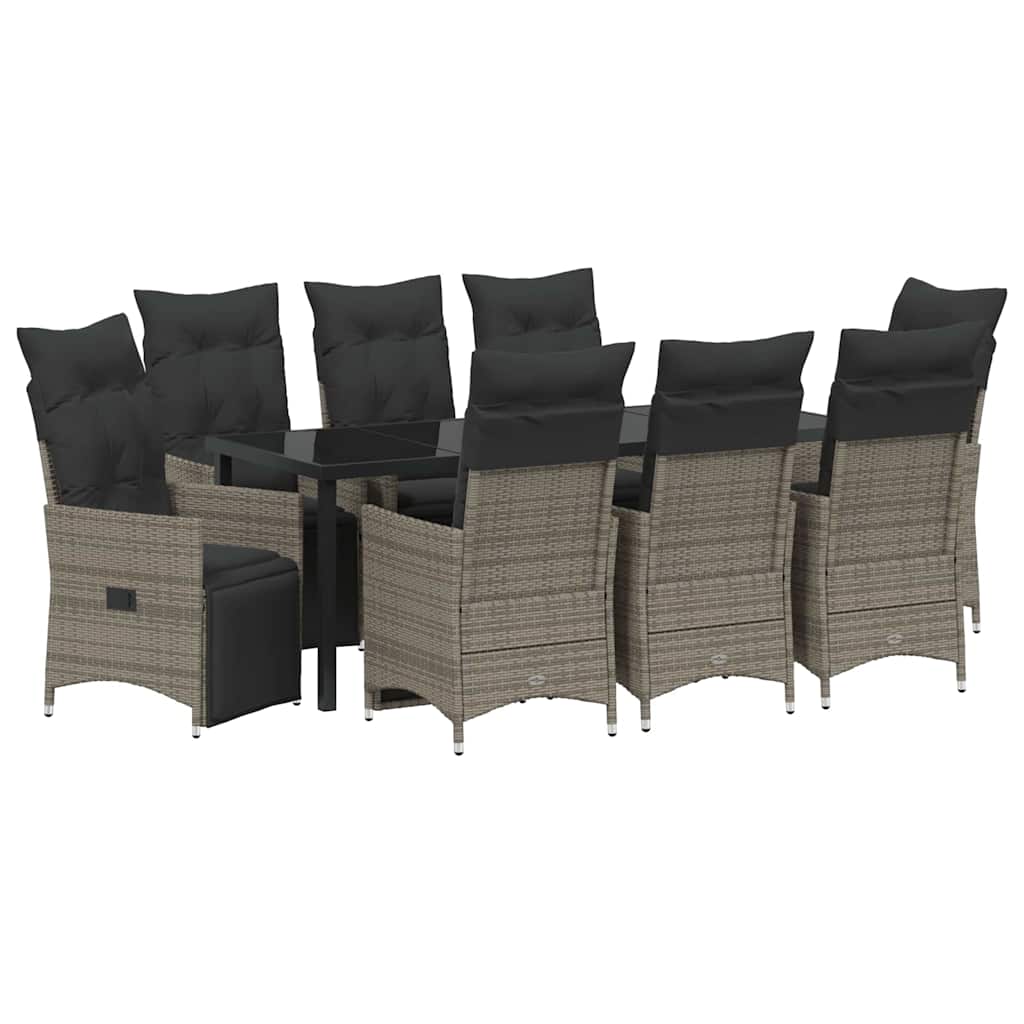 Garden Dining Set with Cushion 9 pcs Grey Poly Rattan