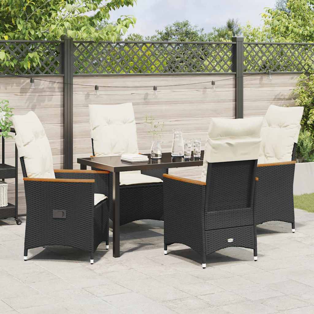 Garden Dining Set with Cushion 5 pcs Black Poly Rattan